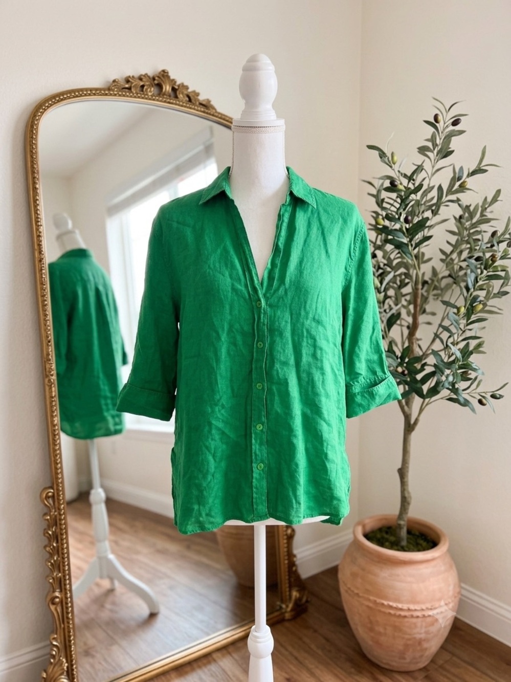 Zara Vibrant Green Button-Down Linen Shirt